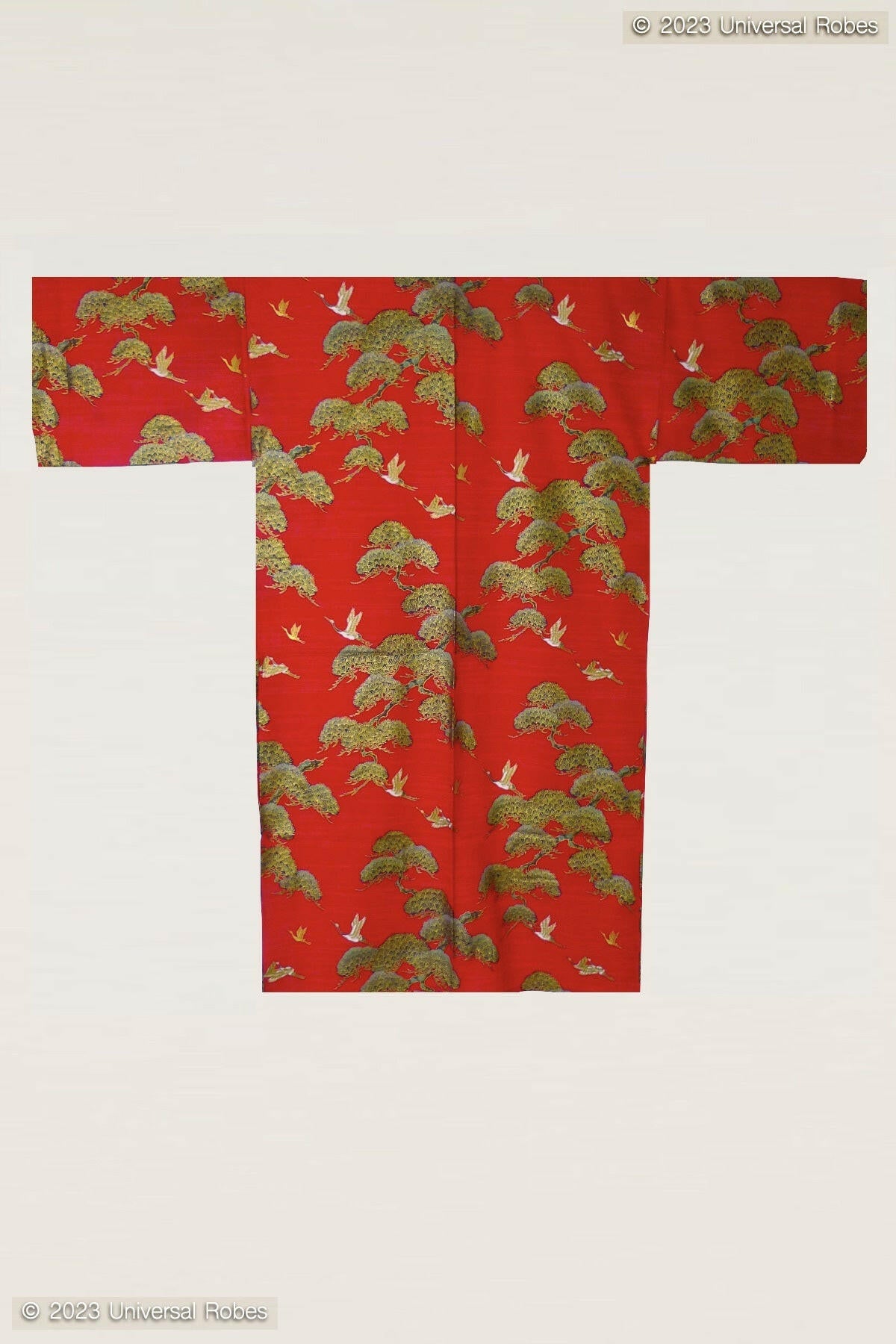 <Plus Size> Women Pine & Crane Cotton Yukata Kimono Color Red Product Whole View