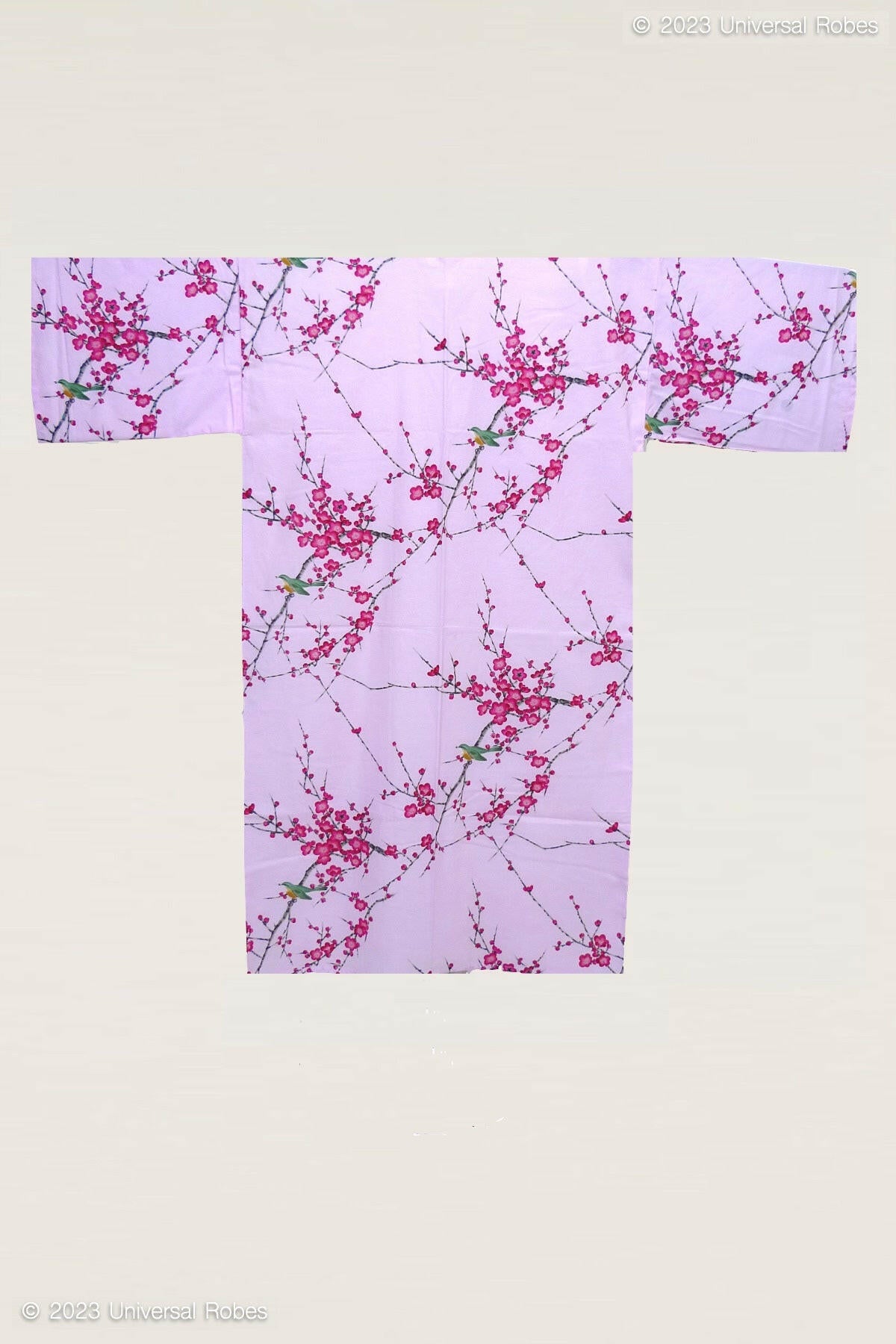 <Plus Size> Women Plum & Bush Warbler Cotton Yukata Kimono Color Pink Product Whole View