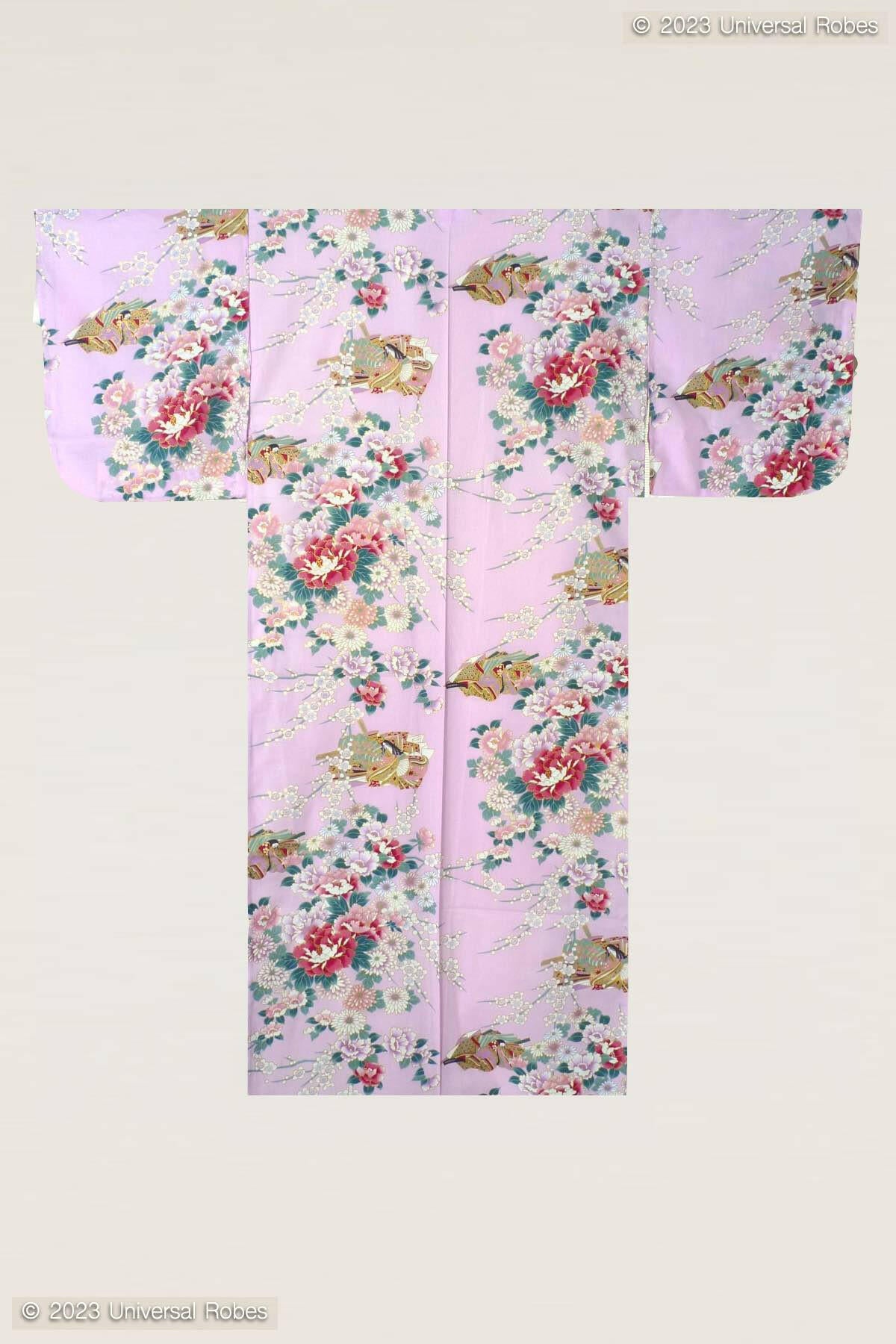 Women Princess & Peony Cotton Yukata Kimono Color Pink Product Whole View