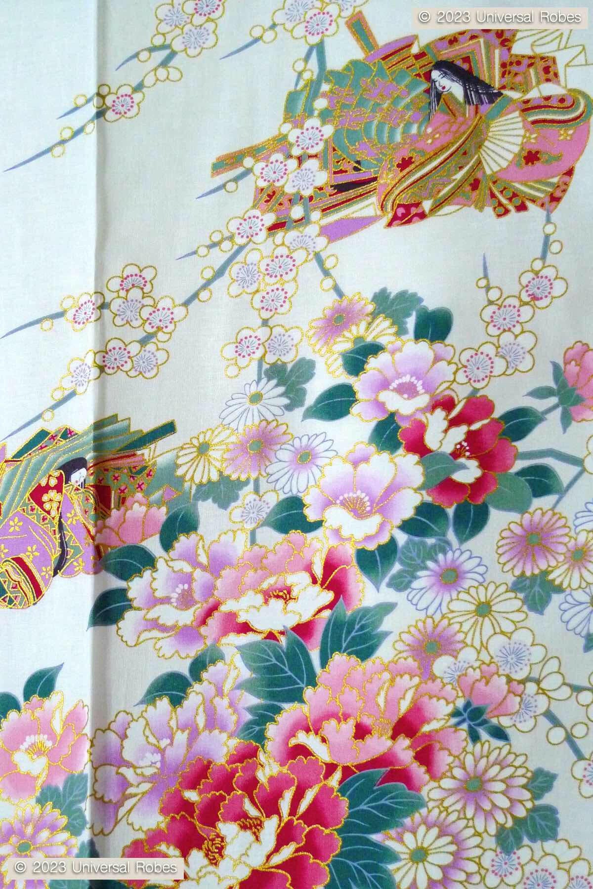 Women Princess & Peony Cotton Yukata Kimono Color White Product Zoom View