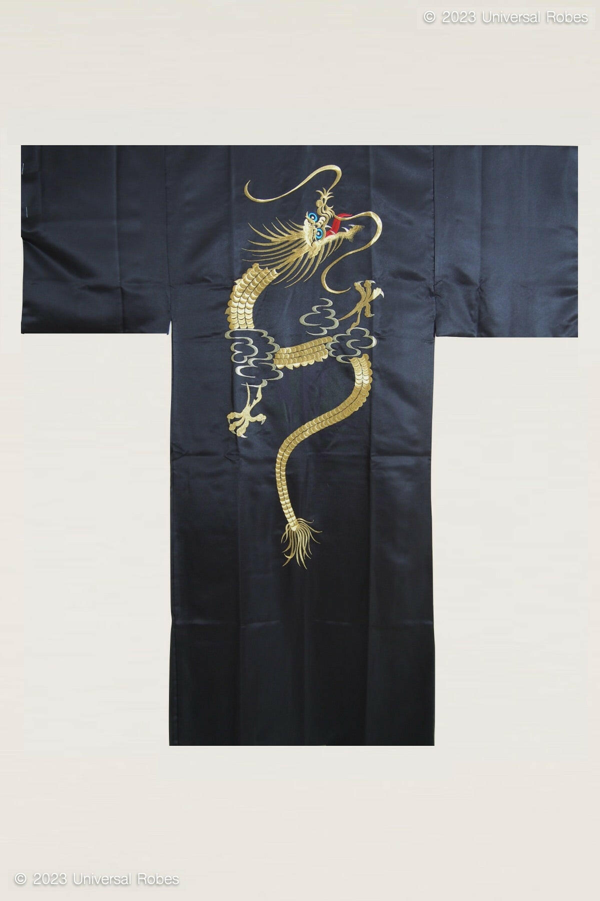 Men Rising Dragon Polyester Kimono Color Black Product Whole View