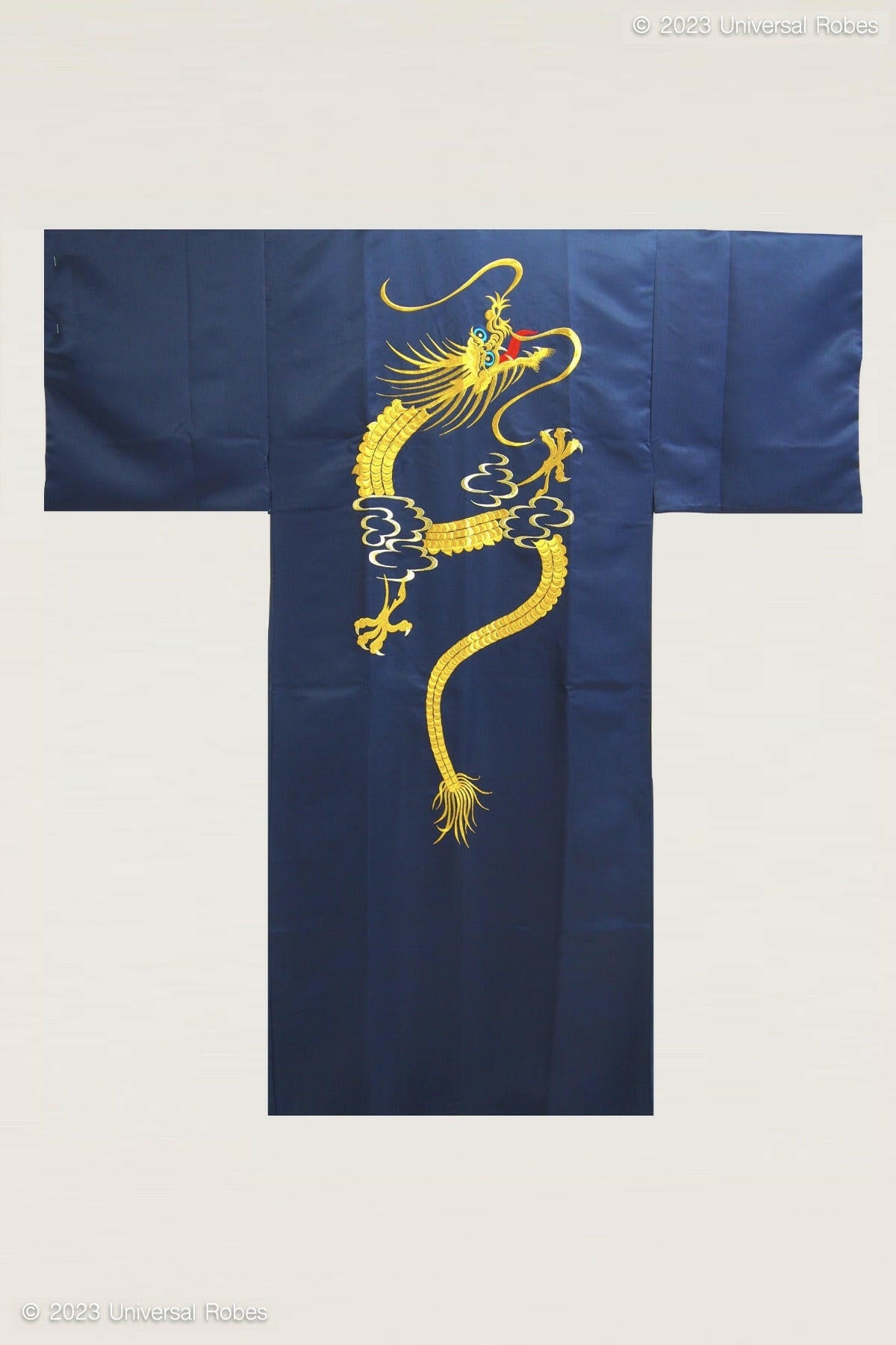 Men Rising Dragon Polyester Kimono Color Navy Product Whole View