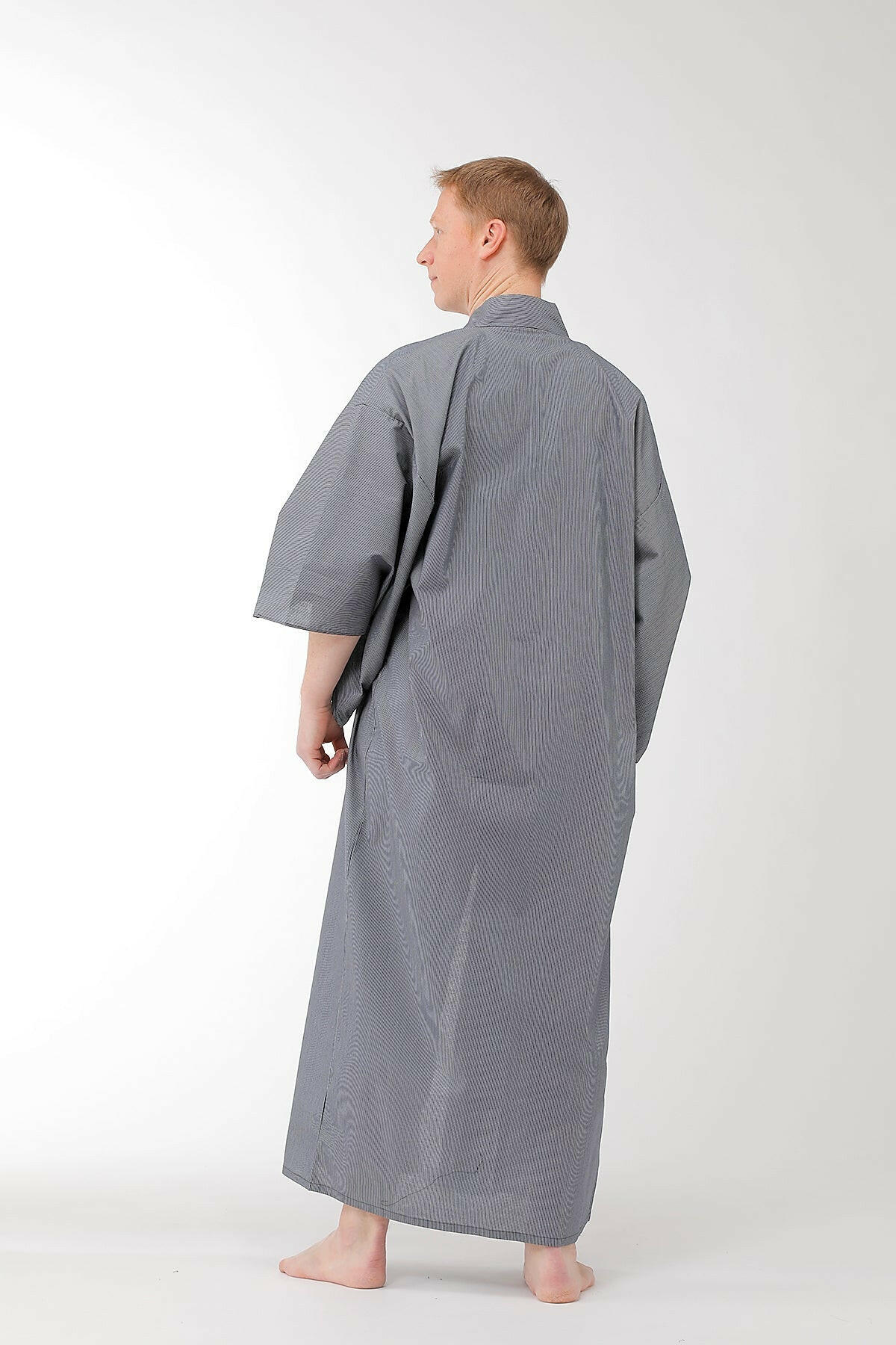 <Plus Size> Men Stripe Cotton Yukata Kimono Model Rear View