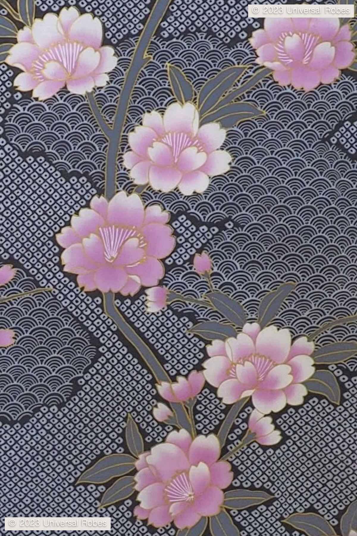 Women Sakura on Cloud Pattern Cotton Yukata Kimono Color Black Product Zoom View