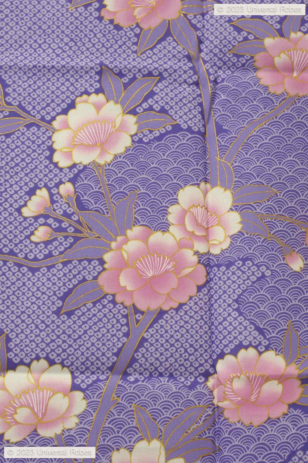 Women Sakura on Cloud Pattern Cotton Yukata Kimono Color Purple Product Zoom View