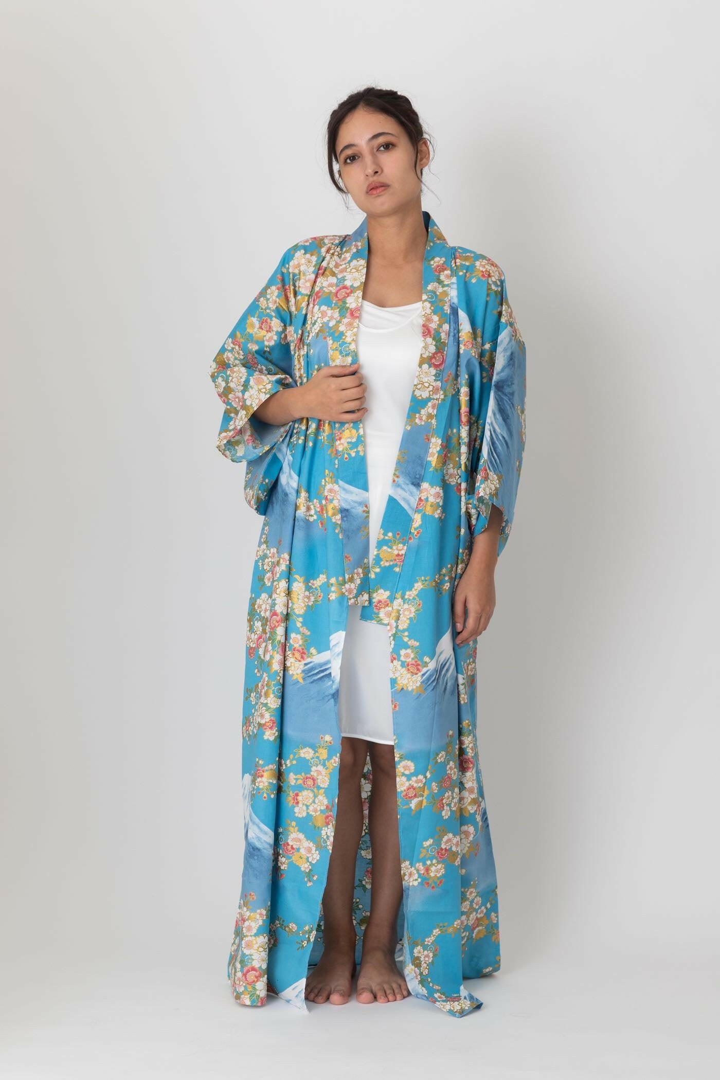 Women Sakura on Mt. Fuji Cotton Yukata Kimono