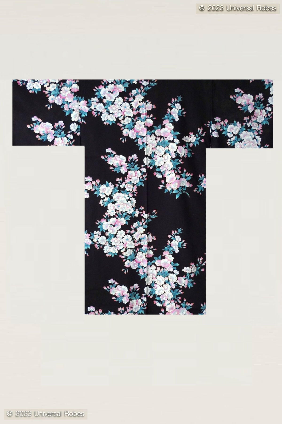 Women White Cherry Blossoms Cotton Short Yukata Kimono Color Black Product Whole View