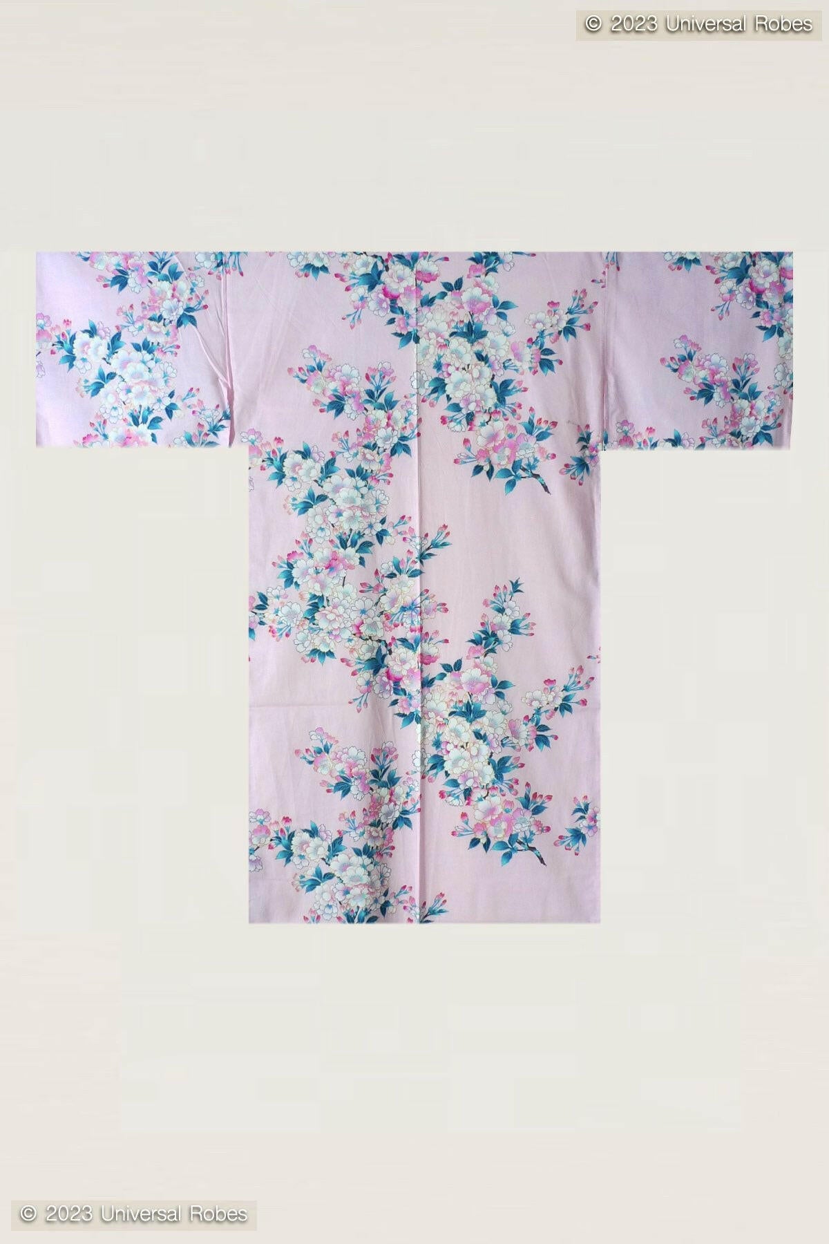 Women White Cherry Blossoms Cotton Short Yukata Kimono Color Pink Product Whole View