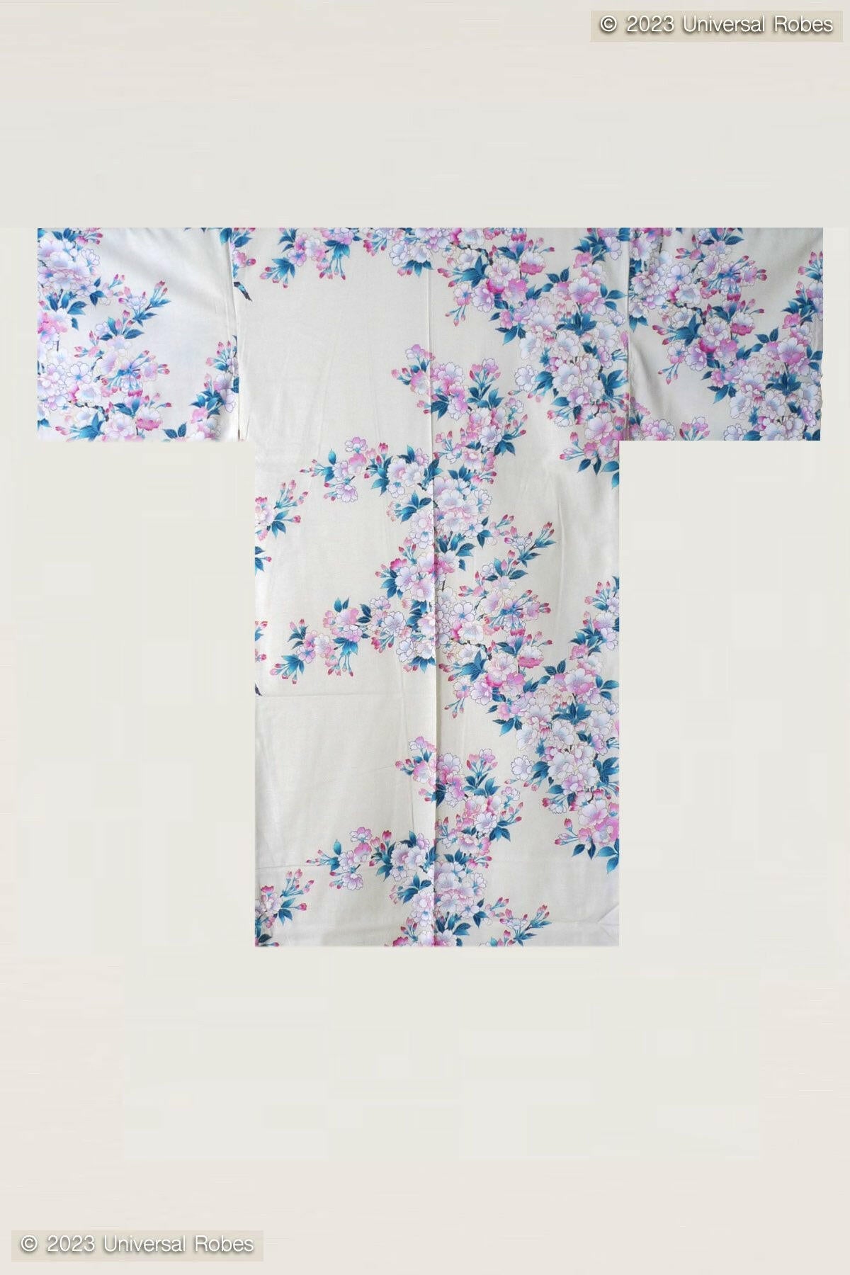 Women White Cherry Blossoms Cotton Short Yukata Kimono Color White Product Whole View