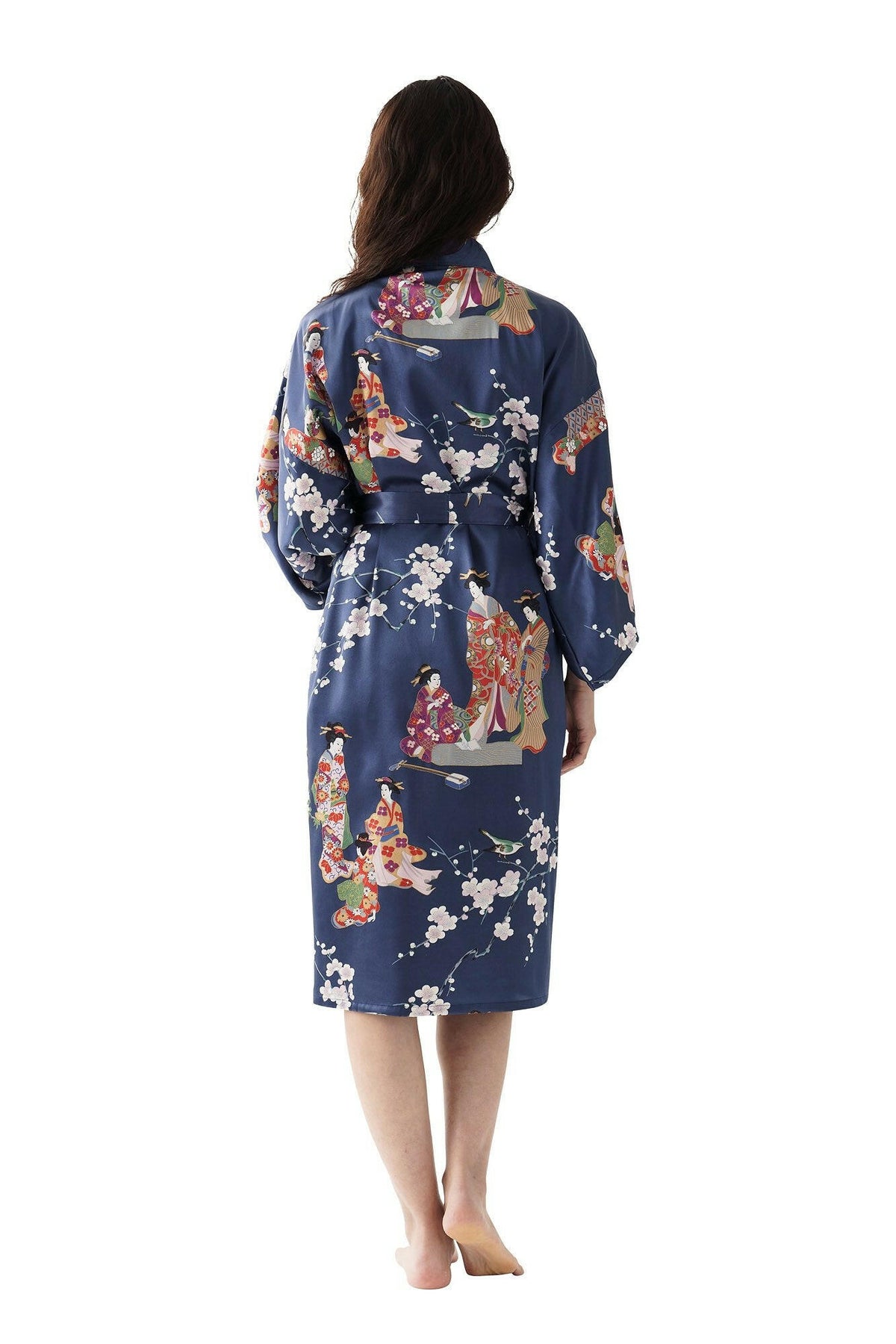 Women Kimono Beauty Silk Short Kimono Color Navy Model Rear View