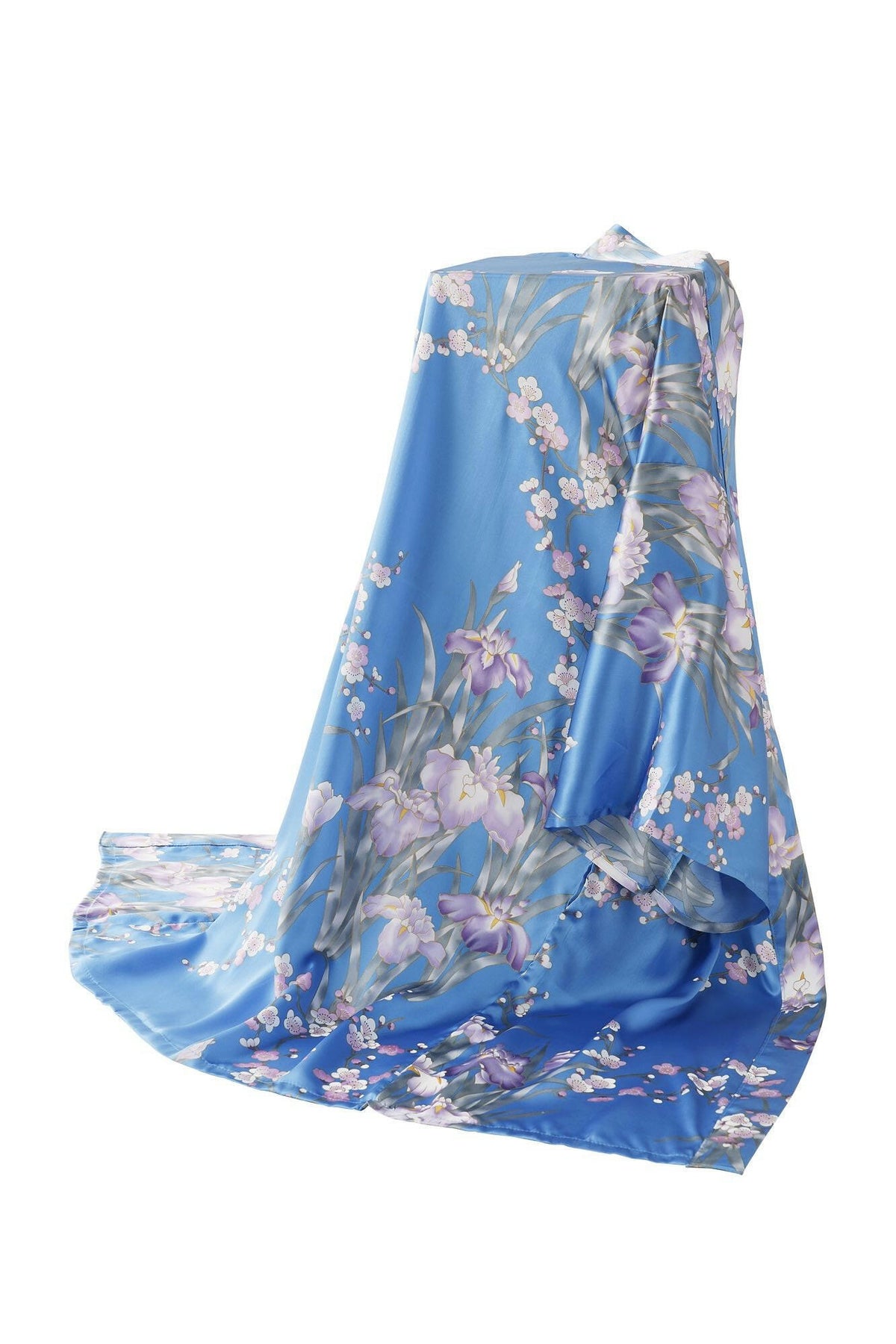 Women Iris & Plum Silk Short Kimono Color Blue Product Whole View