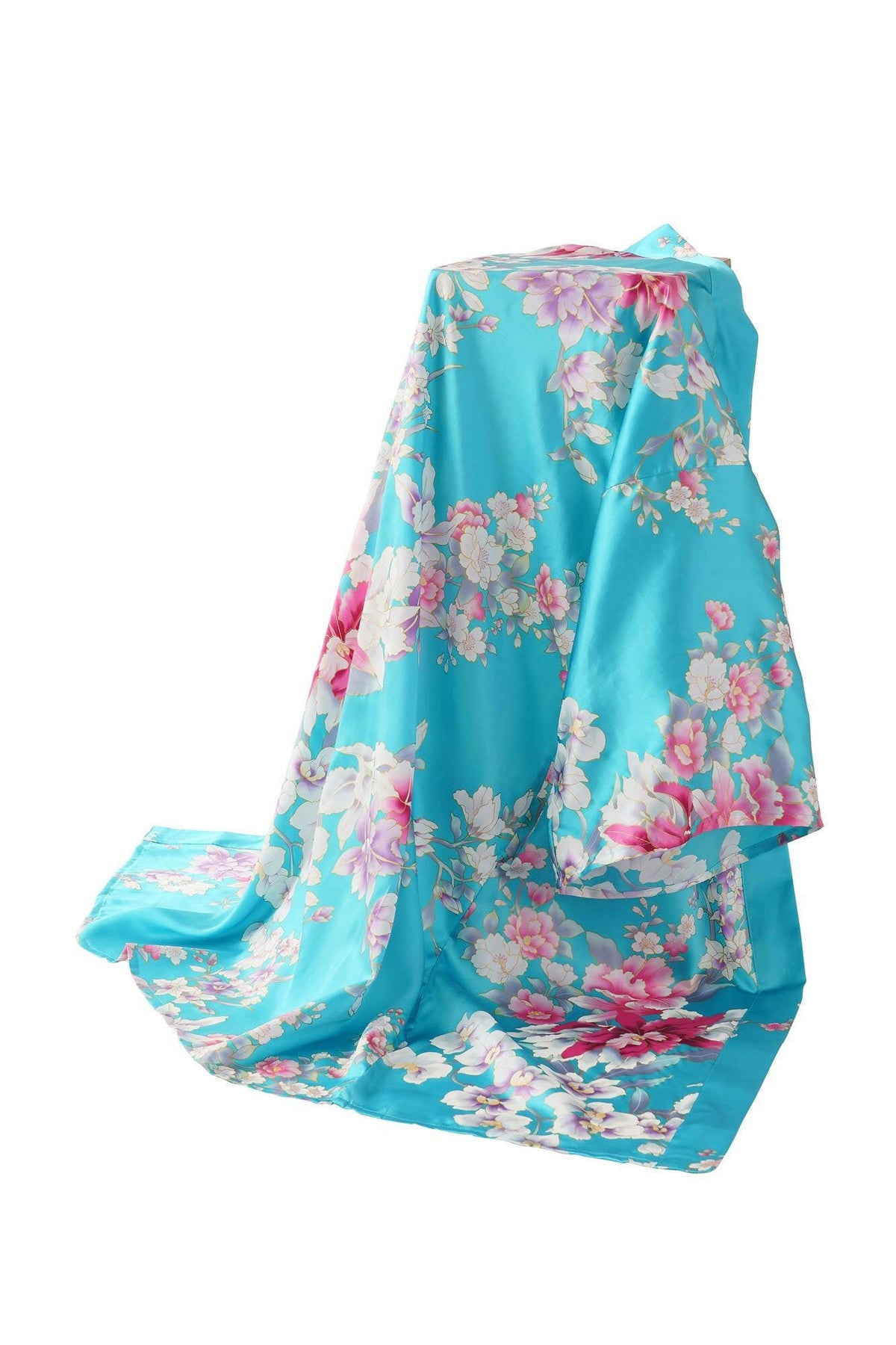Women Orchid Silk Short Kimono Color Turquoise Product Whole View