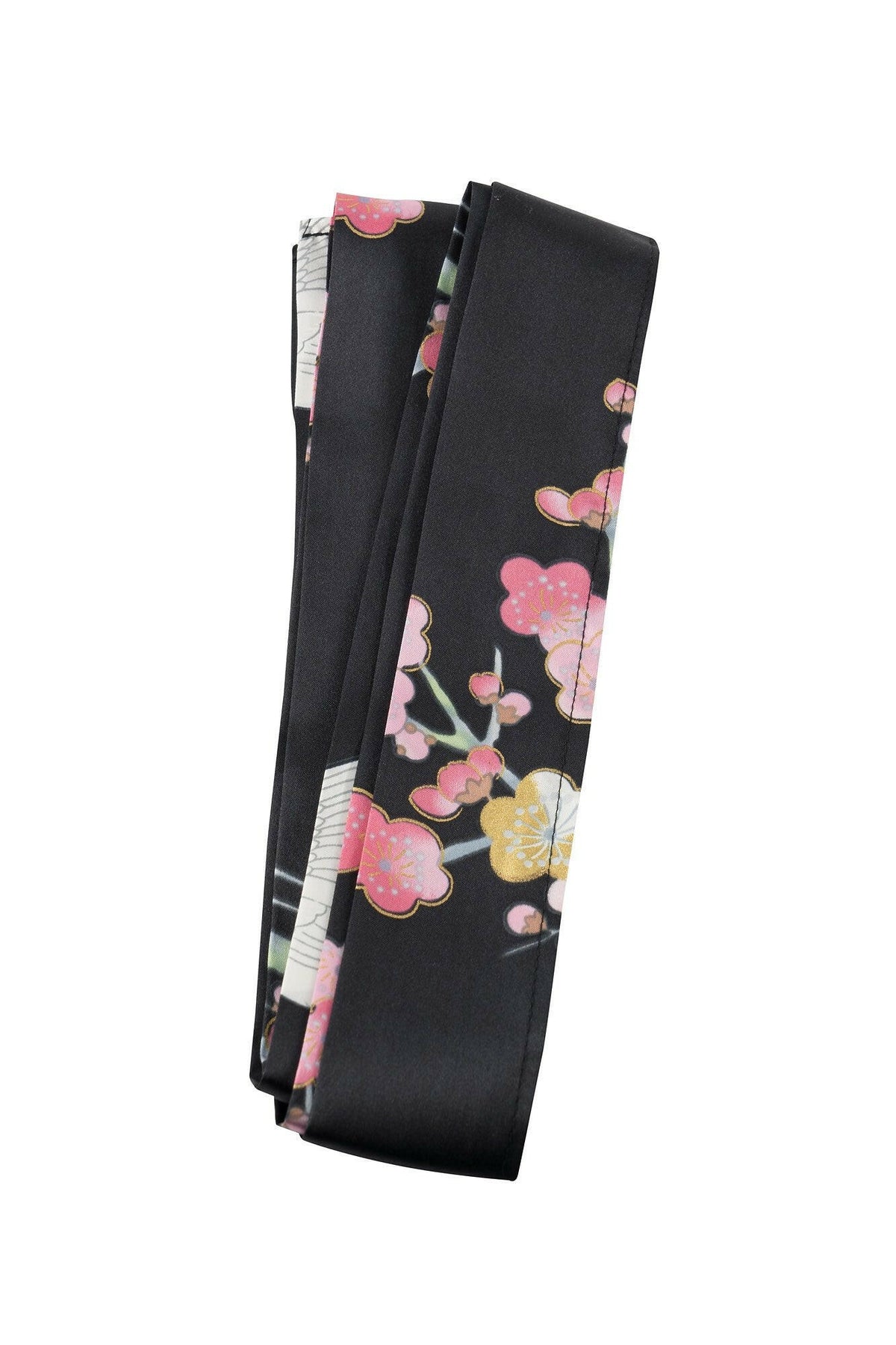 Women Plum & Crane Silk Kimono Color Black Product Obi Belt View