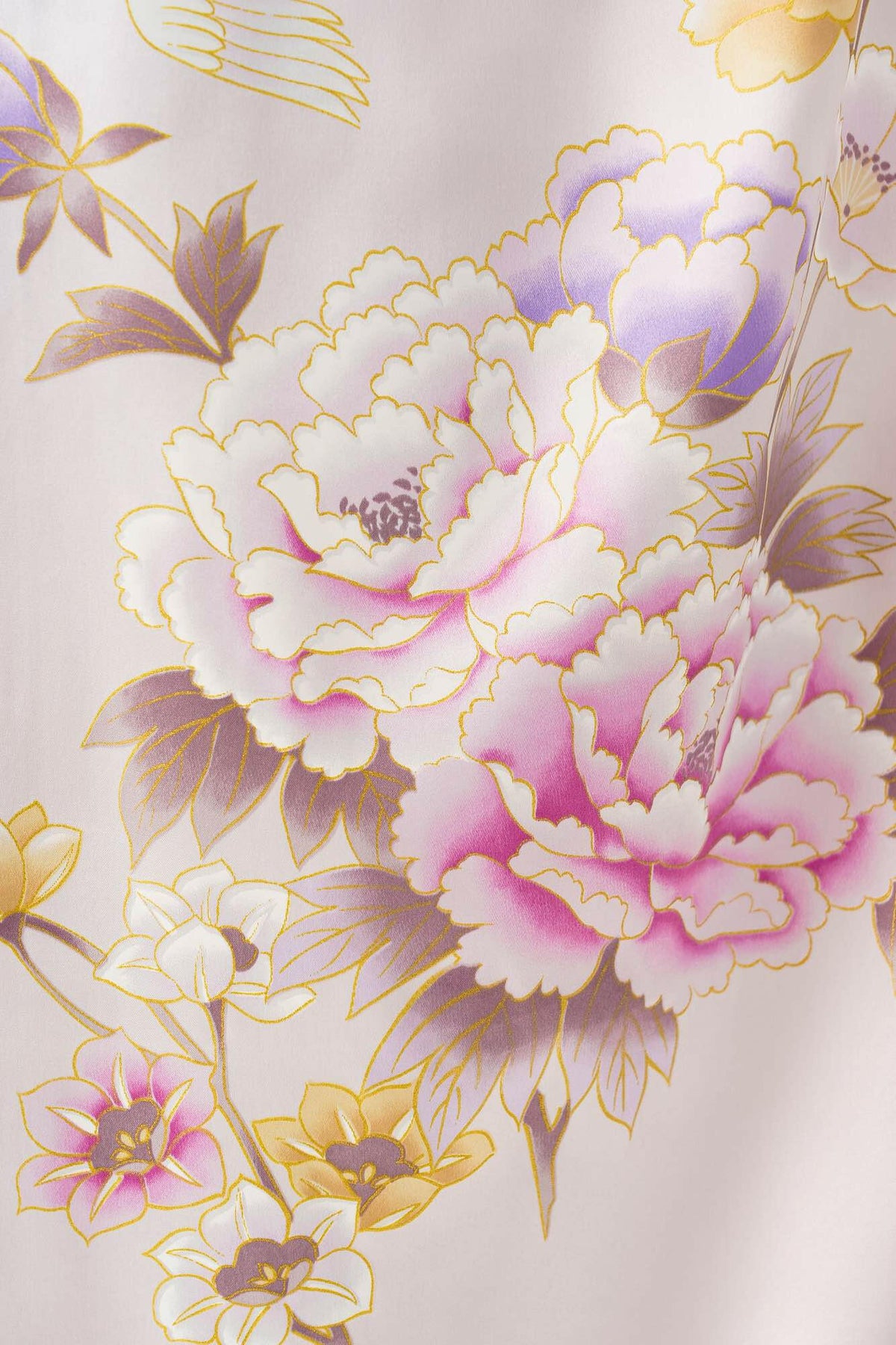 Women Crane & Peony Silk Kimono Color Pink Product Zoom View