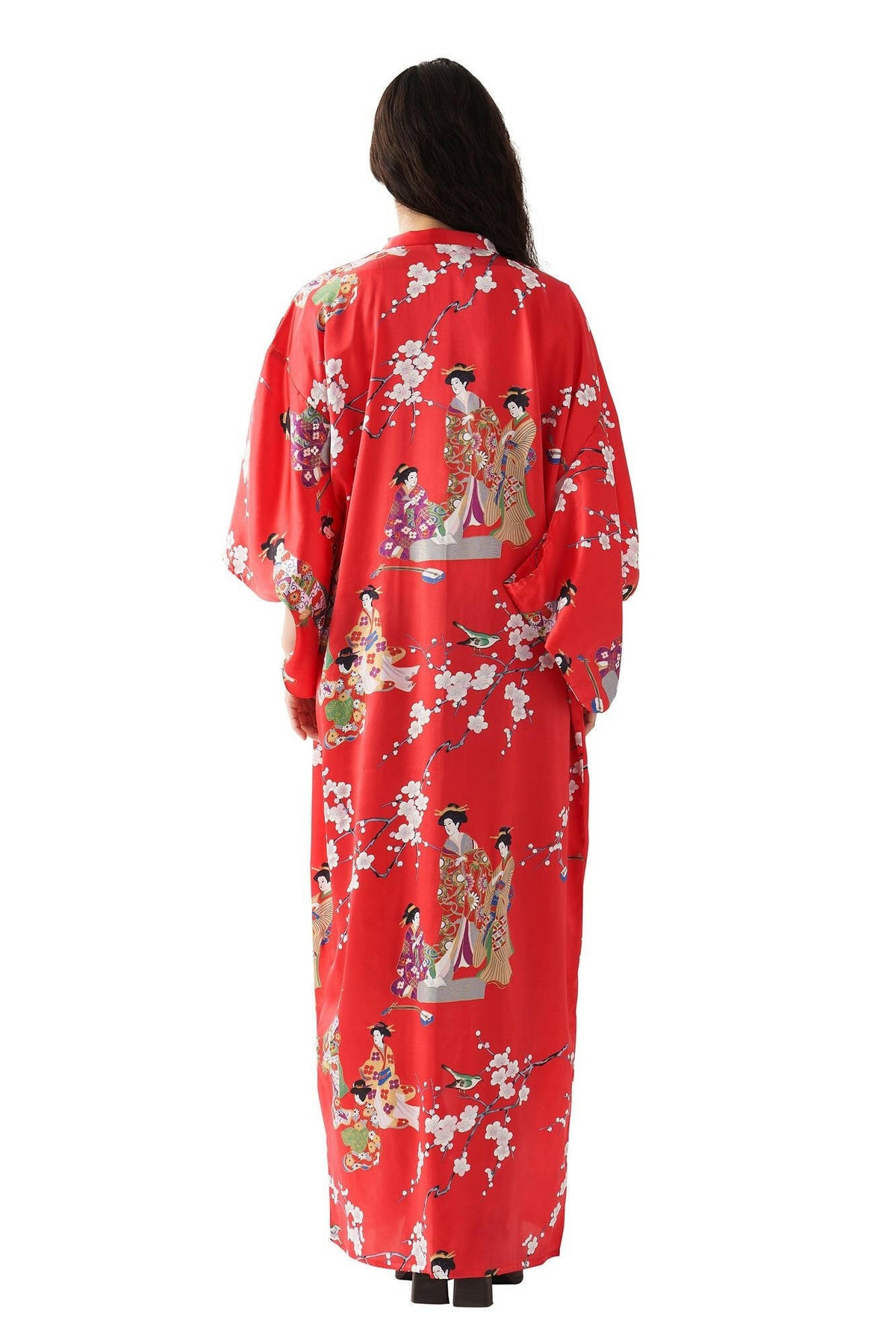 Women Kimono Beauty Silk Kimono Color Red Model Rear No Belt View